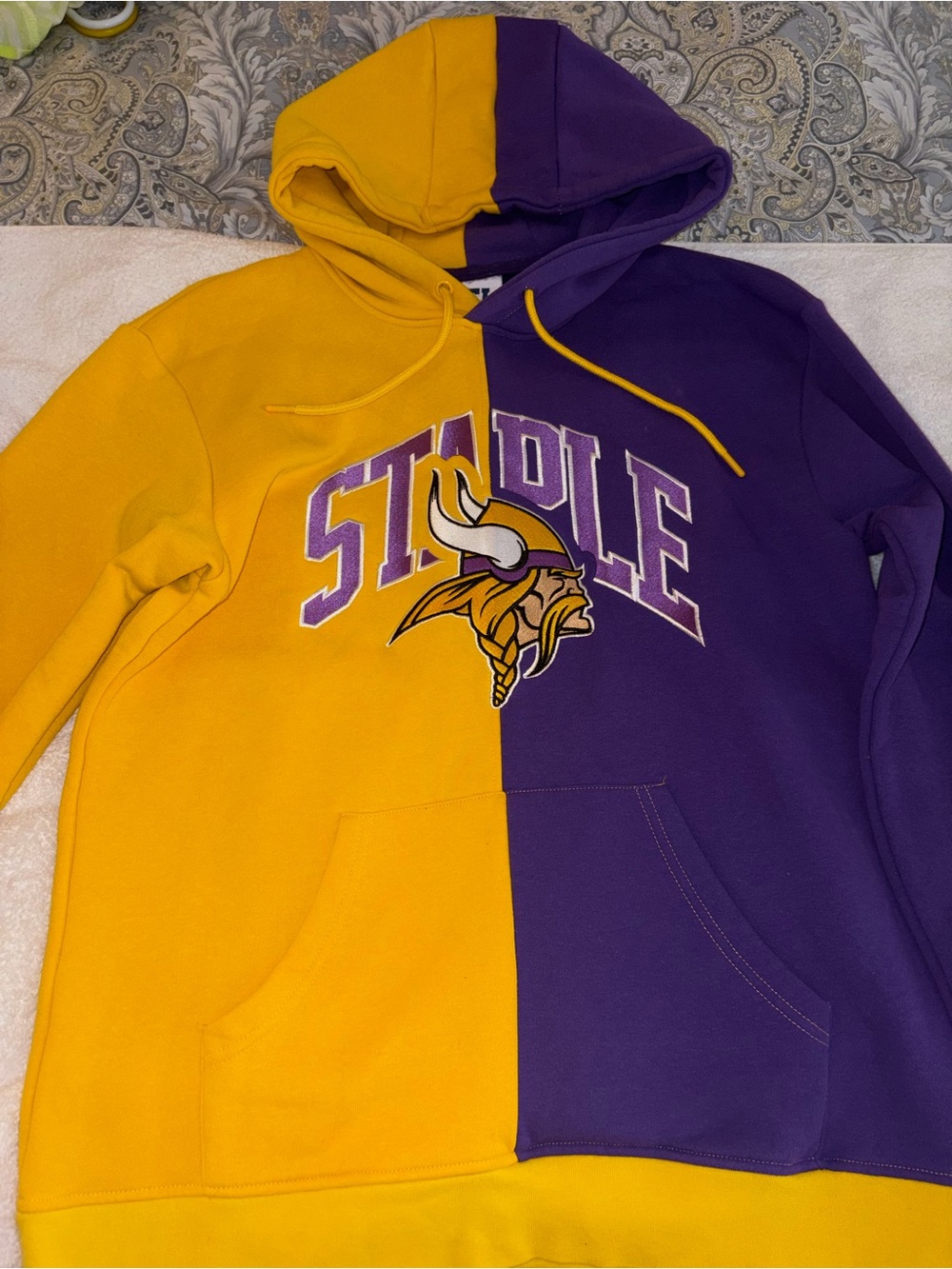 MN Vikings Staple Two-Tone Yellow and Purple Crewneck Hoodie